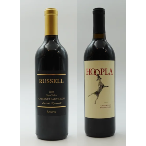 TILBUD 6: 12 Flasker: 6 Fl. Cabernet Sauvignon, Reserve, Napa Valley, Russell, 2019 + 6 Fl.  Cabernet Sauvignon, Hoopla, Californien, Hoopes, 2021 - SPAR 45%
