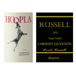 24 Fl. Cabernet Sauvignon, Hoopla, Hoopes, 2021 + 24 Fl. Cabernet Sauvignon, Napa, Russell, 2022