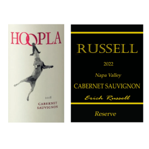12 Fl. Cabernet Sauvignon, Hoopla, Hoopes, 2021 + 12 Fl. Cabernet Sauvignon, Napa, Russell, 2022