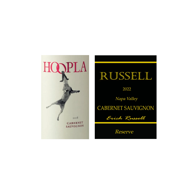 24 Fl. Cabernet Sauvignon, Hoopla, Hoopes, 2021 + 24 Fl. Cabernet Sauvignon, Napa, Russell, 2022