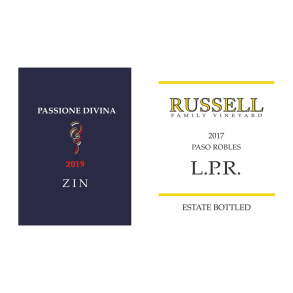 12 Fl. Zin, Paso Robles, Passione Divina, 2019 + 12 Fl. Zinfandel, L.P.R. Paso Robles, Russell, 2017